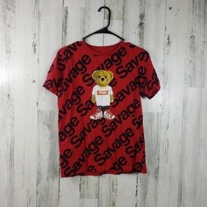 boys prime threads red and black savage short sleeve tshirt size 14